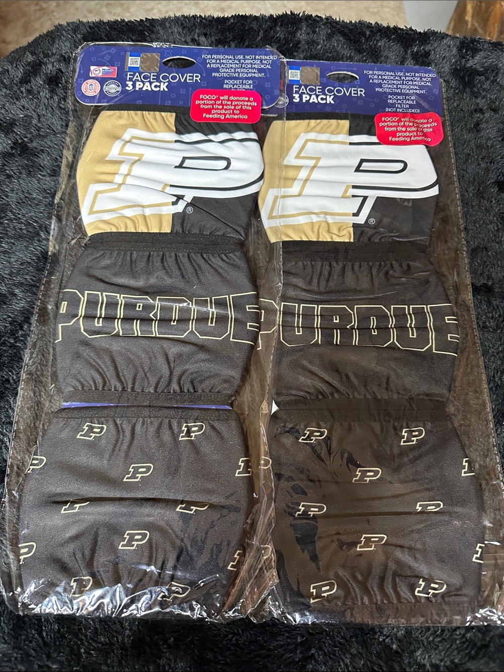 UNISEX PURDUE Face Cover 6 Pack - Black & Gold